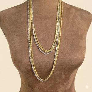 Vintage Two Tone Gold Silver Multi Strand Layered Chain Necklace Japan  Eclectic